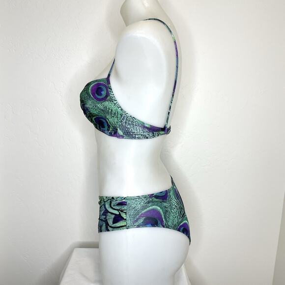 La Perla 2 Piece Bikini Swimsuit Set Womens 42 US 6 Peacock Print - Picture 5 of 10
